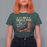 I Am Charlie Kirk T Shirt For Women Freedom Vintage American Flag - Wonder Print Shop