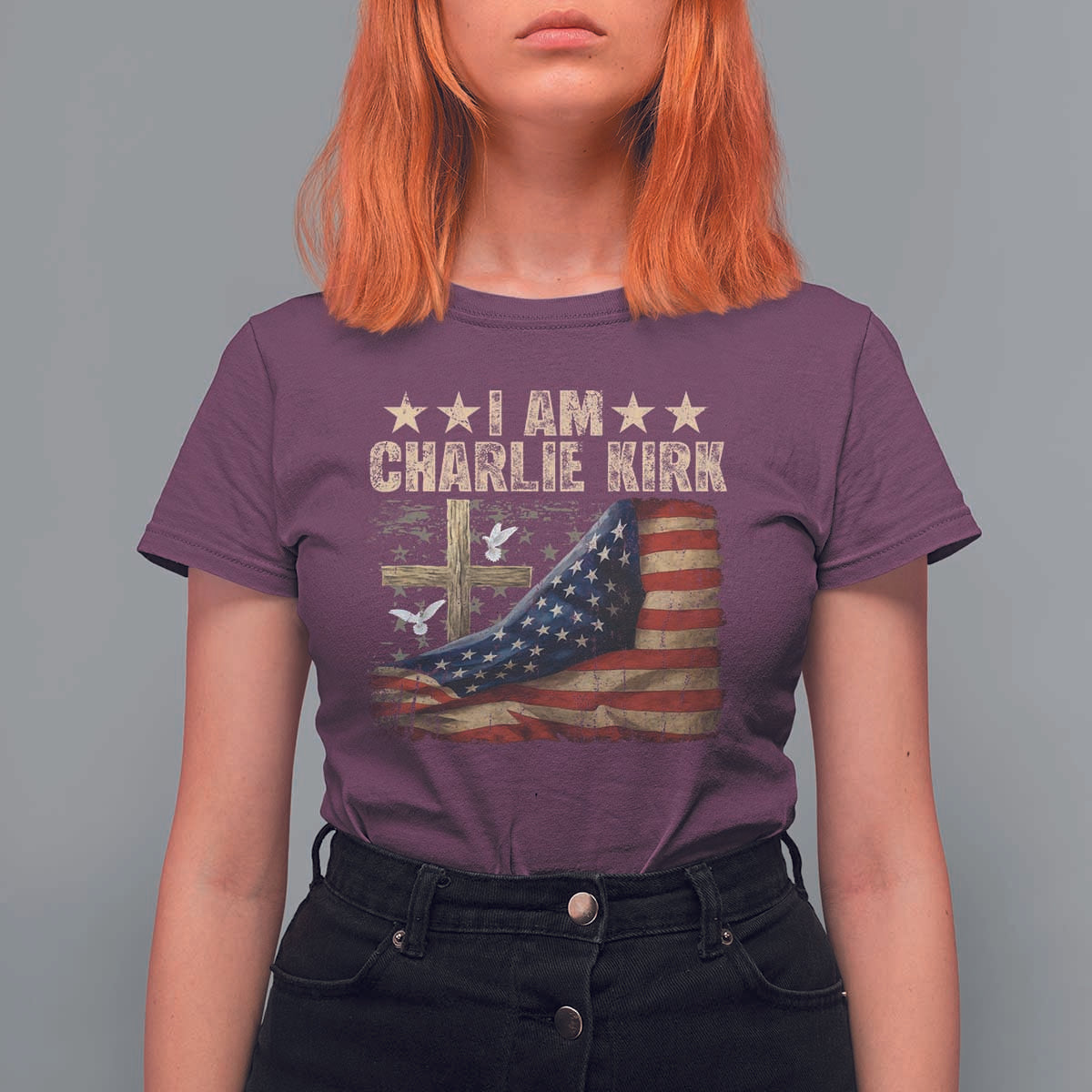 I Am Charlie Kirk T Shirt For Women Freedom Vintage American Flag - Wonder Print Shop
