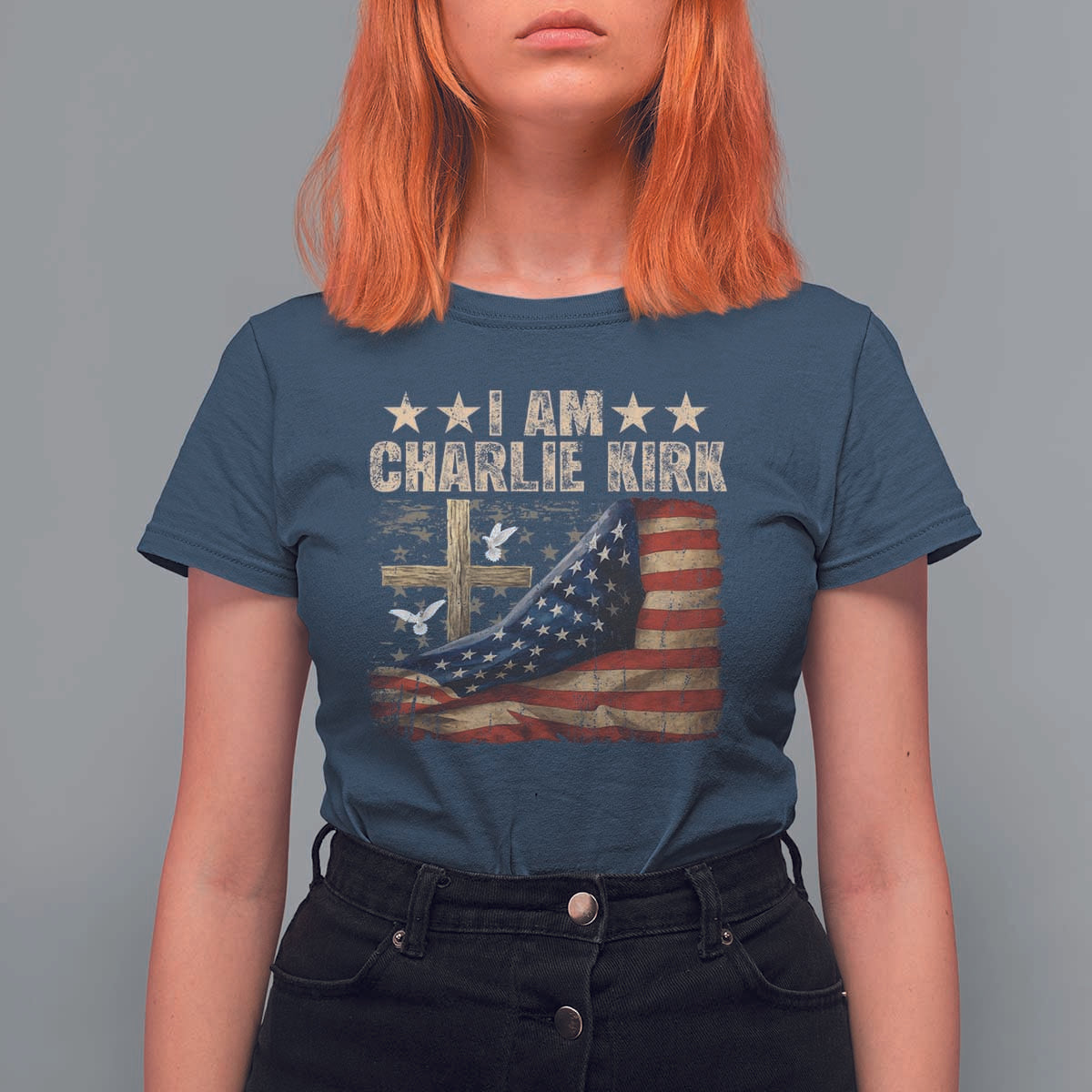 I Am Charlie Kirk T Shirt For Women Freedom Vintage American Flag - Wonder Print Shop