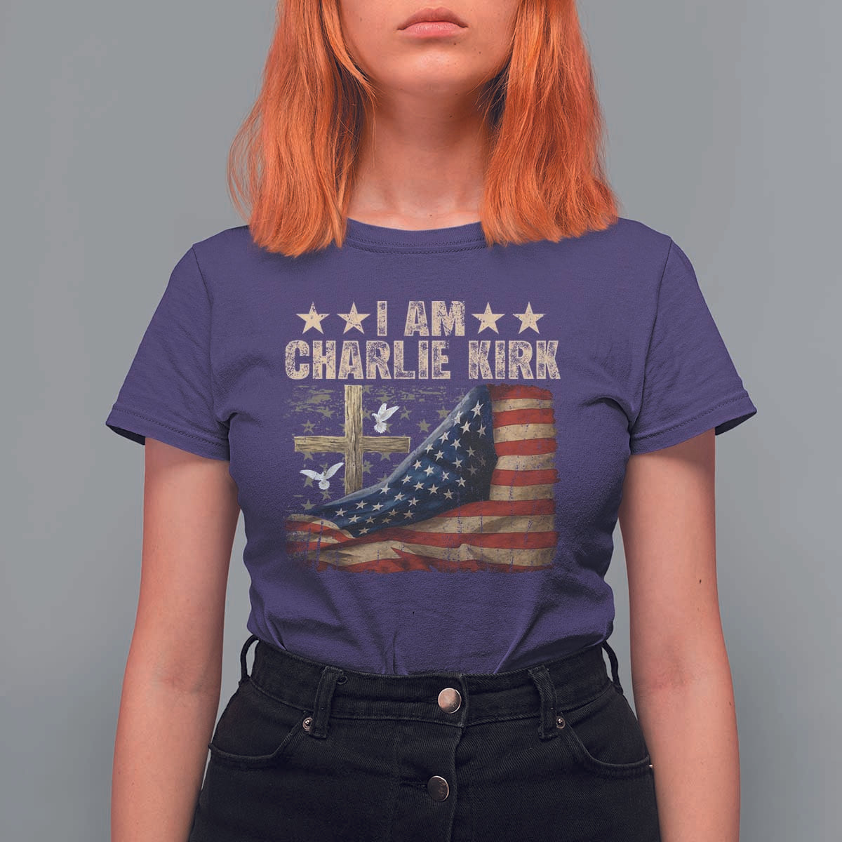 I Am Charlie Kirk T Shirt For Women Freedom Vintage American Flag - Wonder Print Shop