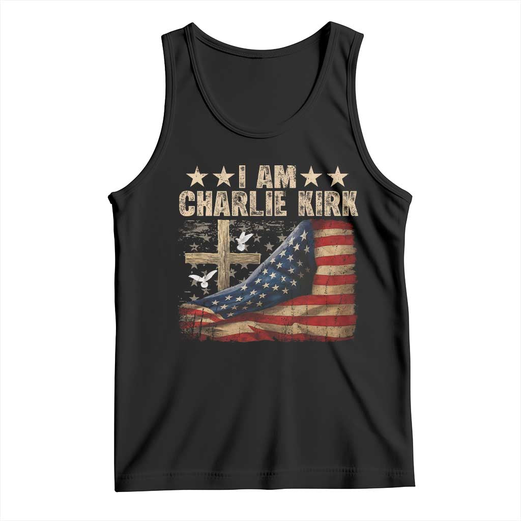 I Am Charlie Kirk Tank Top Freedom Vintage American Flag - Wonder Print Shop