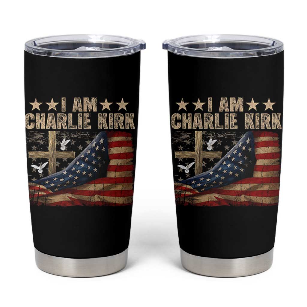 I Am Charlie Kirk Tumbler Cup Freedom Vintage American Flag - Wonder Print Shop