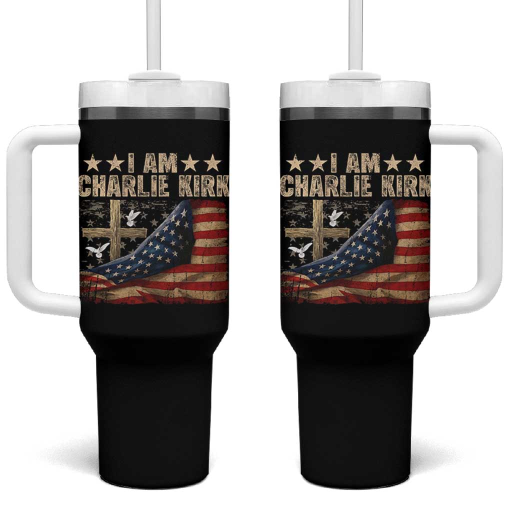 I Am Charlie Kirk Tumbler With Handle Freedom Vintage American Flag - Wonder Print Shop
