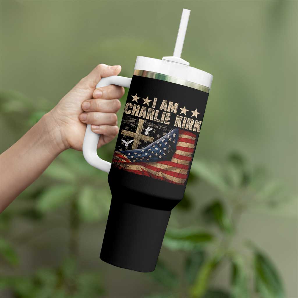 I Am Charlie Kirk Tumbler With Handle Freedom Vintage American Flag - Wonder Print Shop