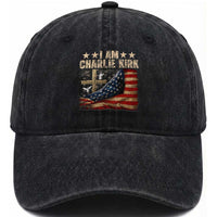 I Am Charlie Kirk Washed Cotton Baseball Cap Freedom Vintage American Flag
