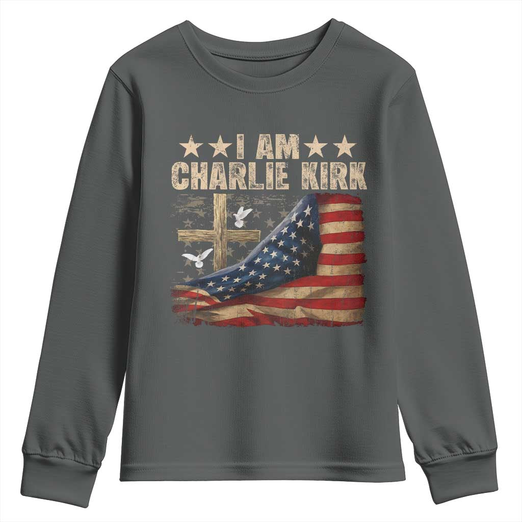 I Am Charlie Kirk Youth Sweatshirt Freedom Vintage American Flag - Wonder Print Shop