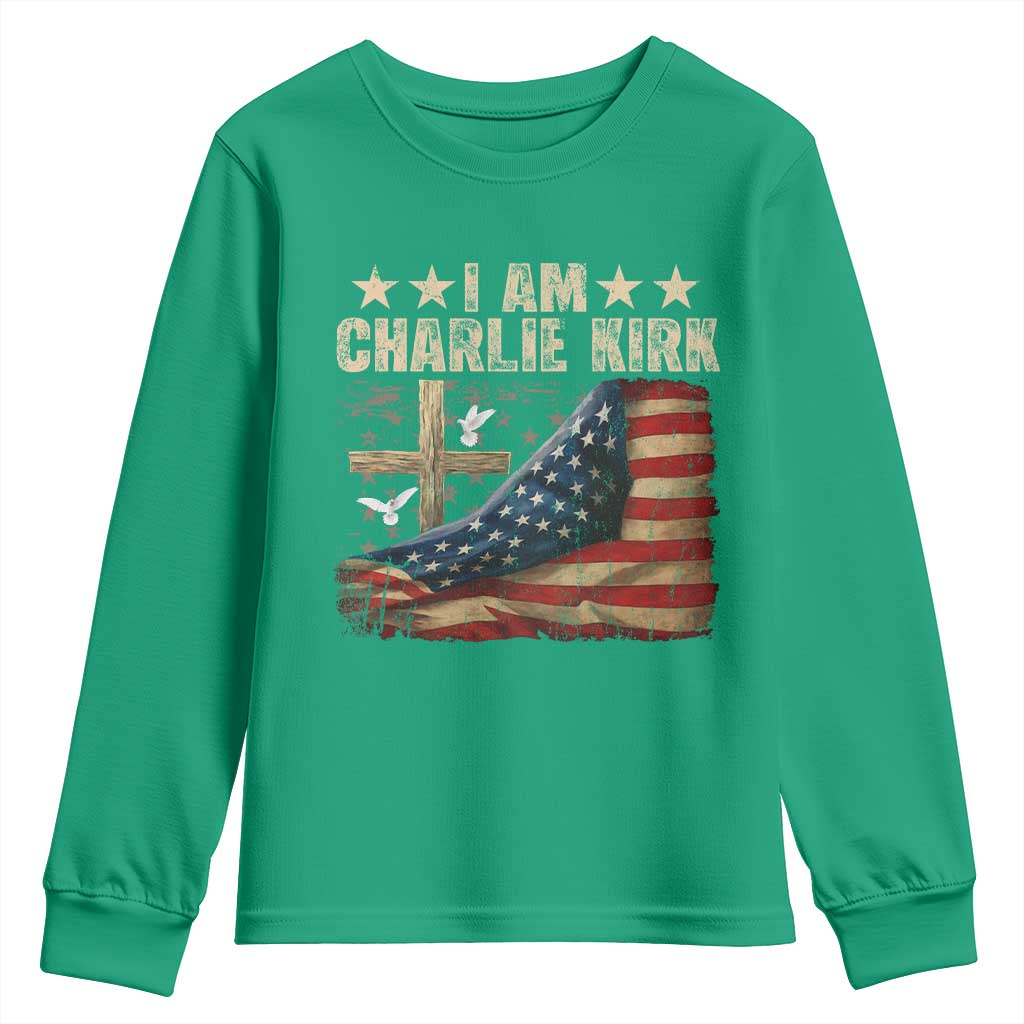 I Am Charlie Kirk Youth Sweatshirt Freedom Vintage American Flag - Wonder Print Shop