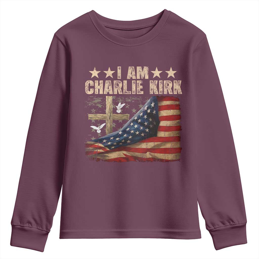 I Am Charlie Kirk Youth Sweatshirt Freedom Vintage American Flag - Wonder Print Shop