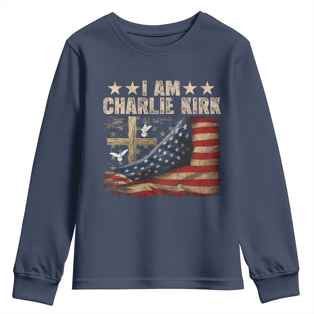 I Am Charlie Kirk Youth Sweatshirt Freedom Vintage American Flag - Wonder Print Shop