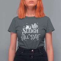Funny Christmas Viking T Shirt For Women Sleigh All Day Sleipnir Longship Santa - Wonder Print Shop