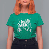 Funny Christmas Viking T Shirt For Women Sleigh All Day Sleipnir Longship Santa - Wonder Print Shop