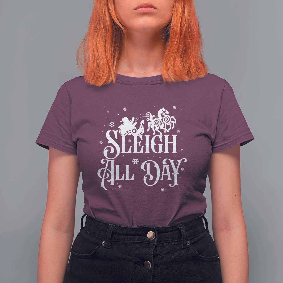 Funny Christmas Viking T Shirt For Women Sleigh All Day Sleipnir Longship Santa - Wonder Print Shop