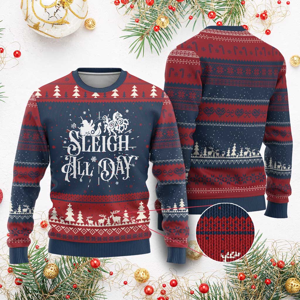 Funny Xmas Viking Ugly Christmas Sweater Sleigh All Day Sleipnir Longship Santa - Wonder Print Shop