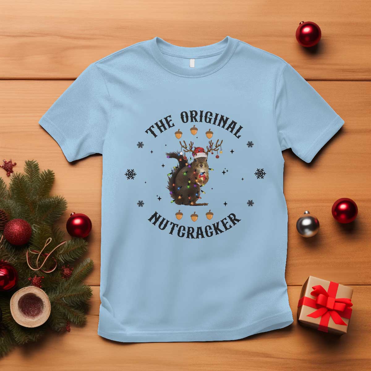 Funny Christmas Squirrel T Shirt The Original Nutcracker Snowflake Santa Hat - Wonder Print Shop