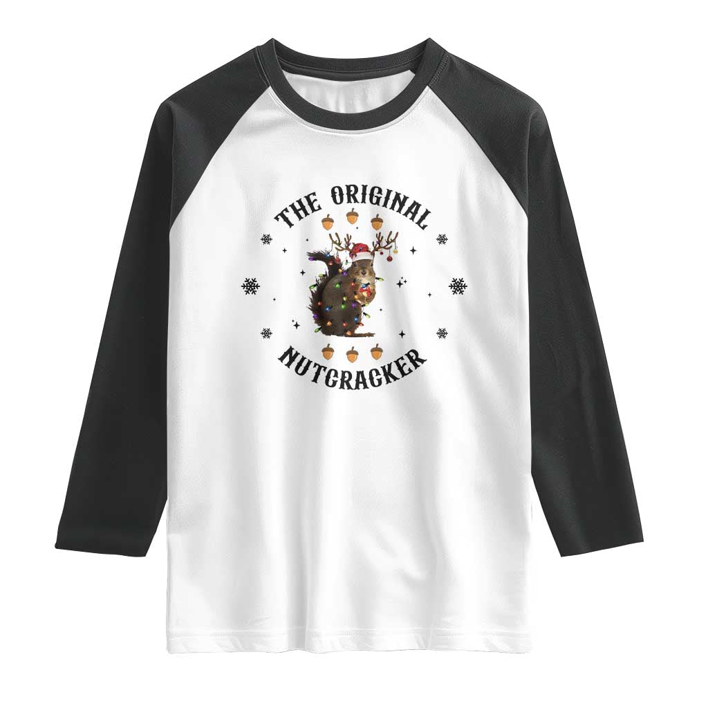 Funny Christmas Squirrel Raglan Shirt The Original Nutcracker Snowflake Santa Hat - Wonder Print Shop