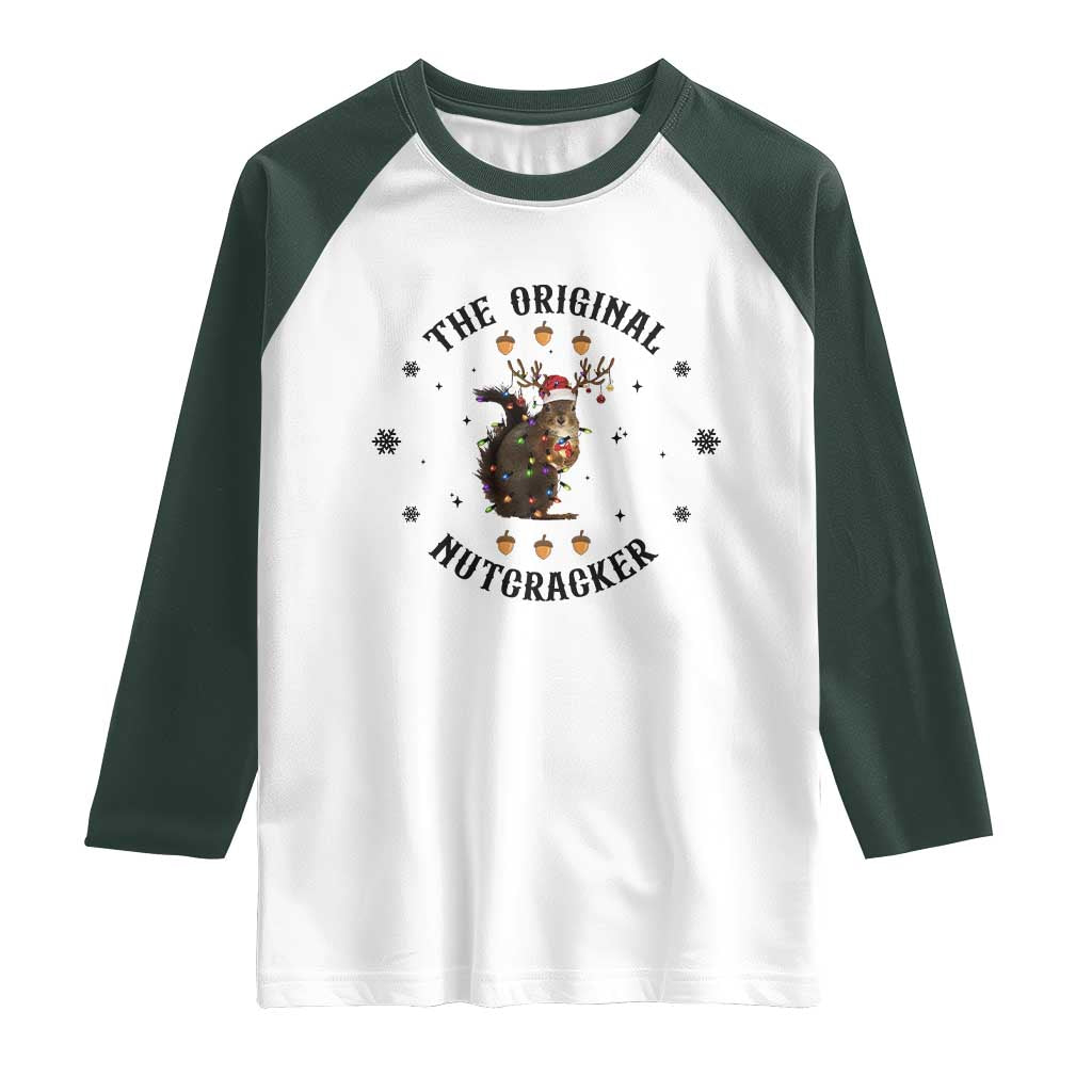 Funny Christmas Squirrel Raglan Shirt The Original Nutcracker Snowflake Santa Hat - Wonder Print Shop