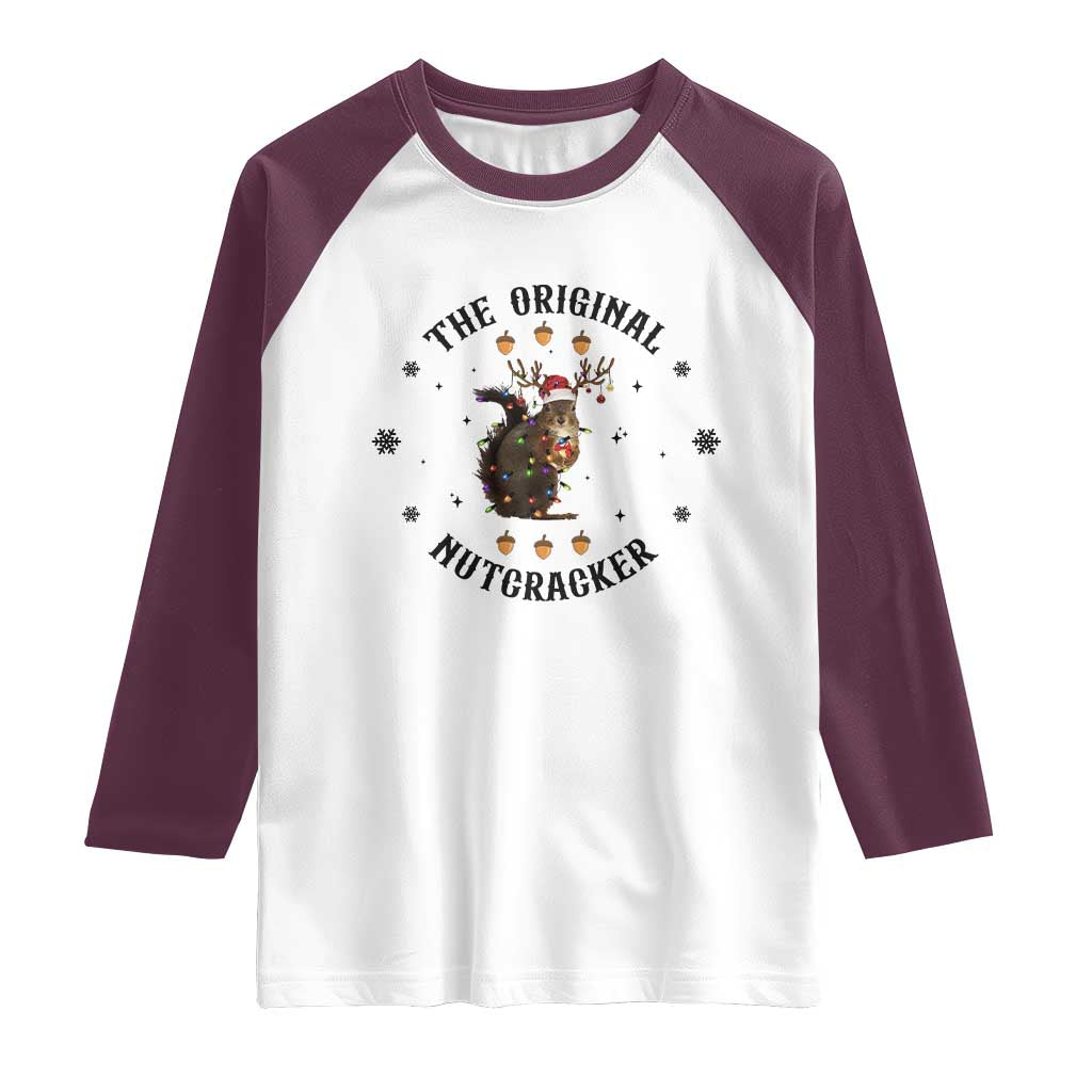 Funny Christmas Squirrel Raglan Shirt The Original Nutcracker Snowflake Santa Hat - Wonder Print Shop