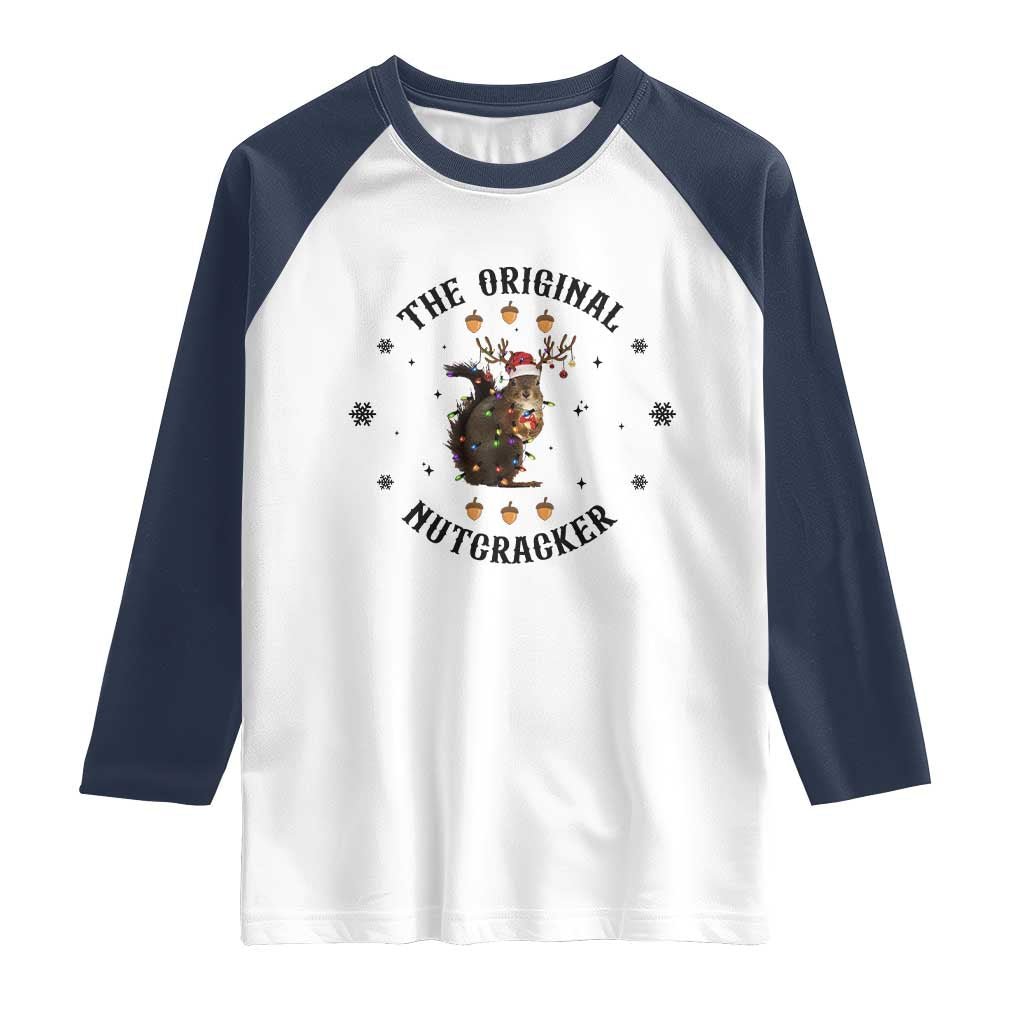 Funny Christmas Squirrel Raglan Shirt The Original Nutcracker Snowflake Santa Hat - Wonder Print Shop