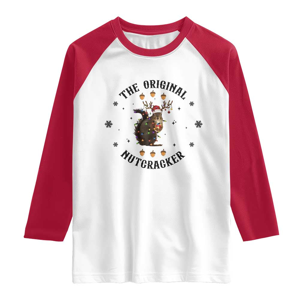 Funny Christmas Squirrel Raglan Shirt The Original Nutcracker Snowflake Santa Hat - Wonder Print Shop