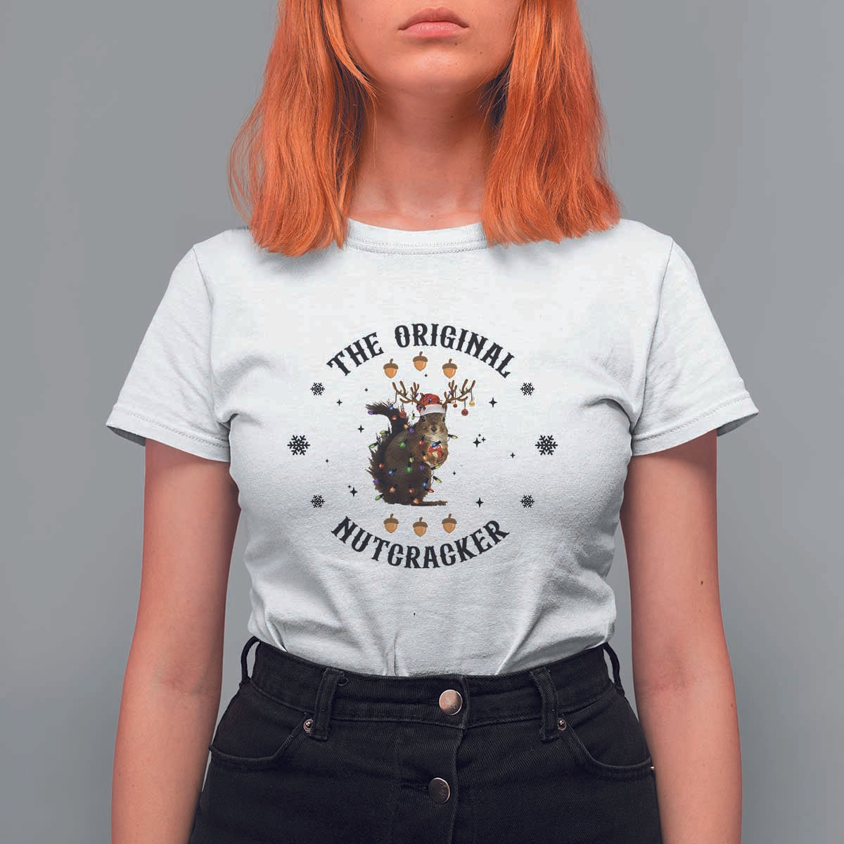 Funny Christmas Squirrel T Shirt For Women The Original Nutcracker Snowflake Santa Hat - Wonder Print Shop