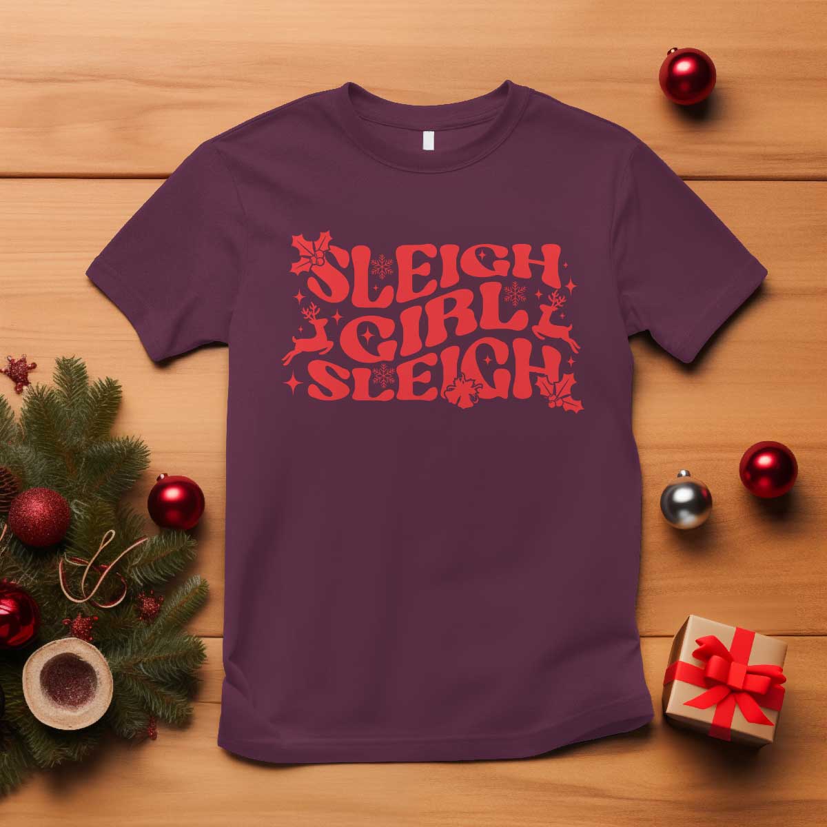Funny Christmas T Shirt Sleigh Girl Sleigh Reindeer - Wonder Print Shop