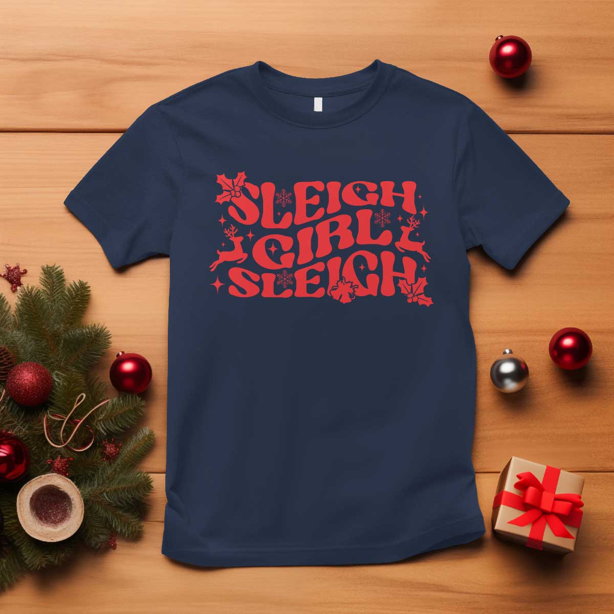 Funny Christmas T Shirt Sleigh Girl Sleigh Reindeer - Wonder Print Shop