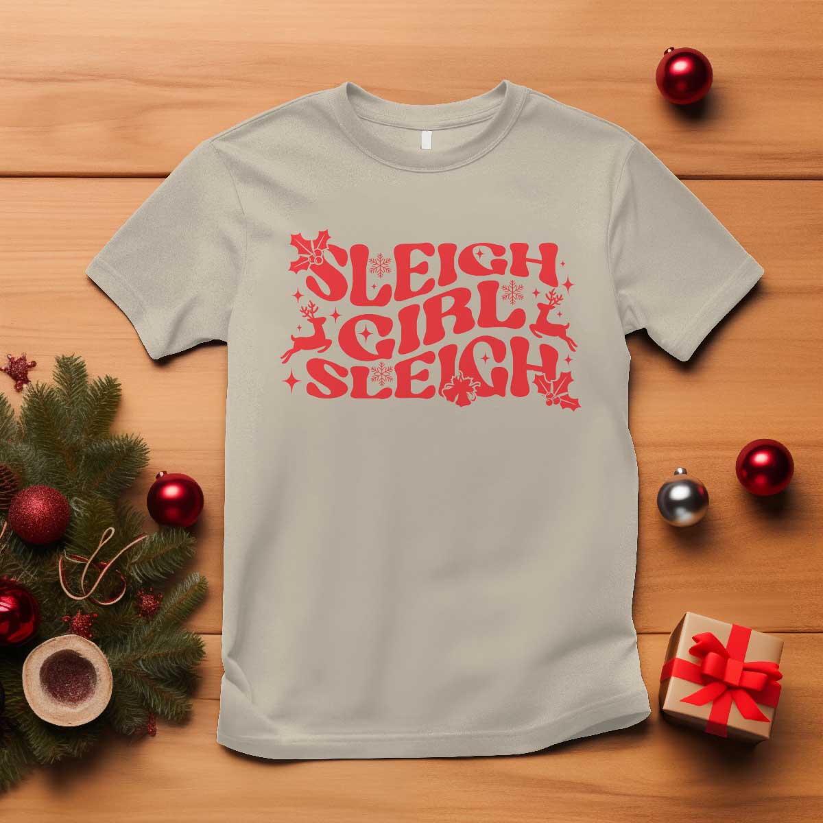 Funny Christmas T Shirt Sleigh Girl Sleigh Reindeer - Wonder Print Shop