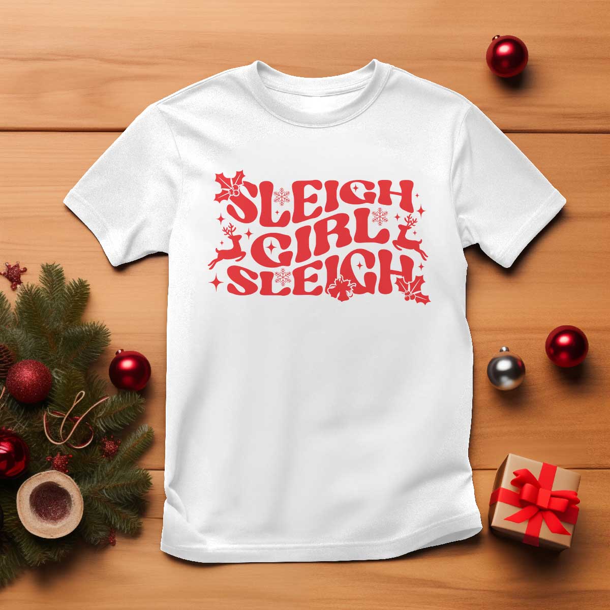 Funny Christmas T Shirt Sleigh Girl Sleigh Reindeer - Wonder Print Shop