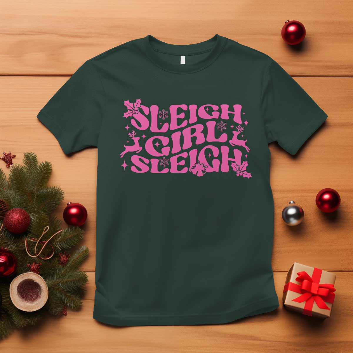 Funny Pink Christmas T Shirt Sleigh Girl Sleigh Reindeer - Wonder Print Shop