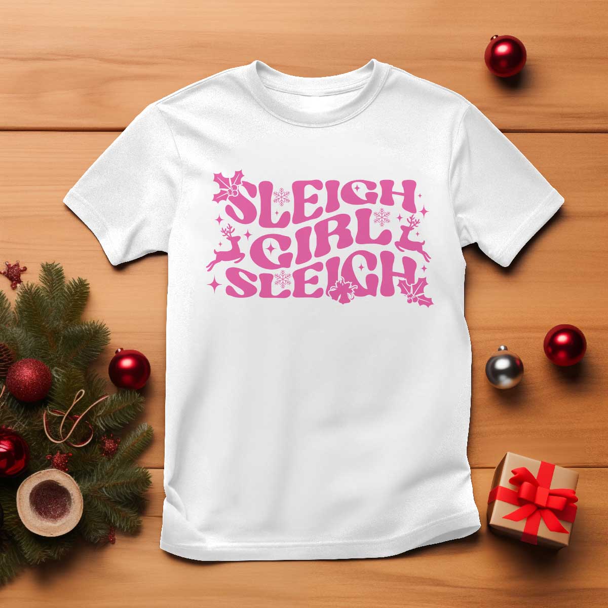 Funny Pink Christmas T Shirt Sleigh Girl Sleigh Reindeer - Wonder Print Shop