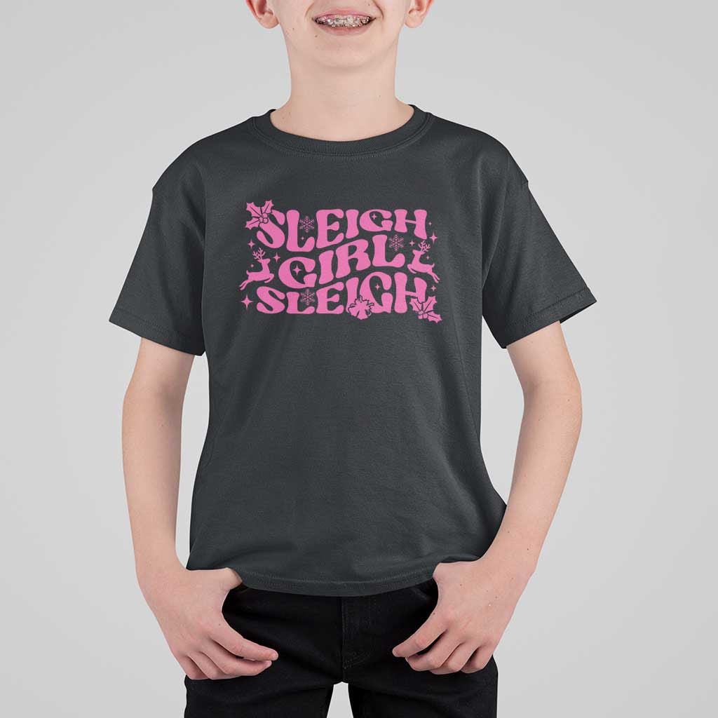 Funny Pink Christmas T Shirt For Kid Sleigh Girl Sleigh Reindeer - Wonder Print Shop