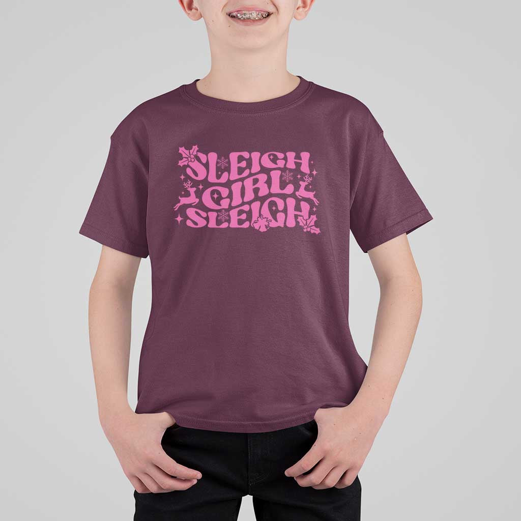 Funny Pink Christmas T Shirt For Kid Sleigh Girl Sleigh Reindeer - Wonder Print Shop