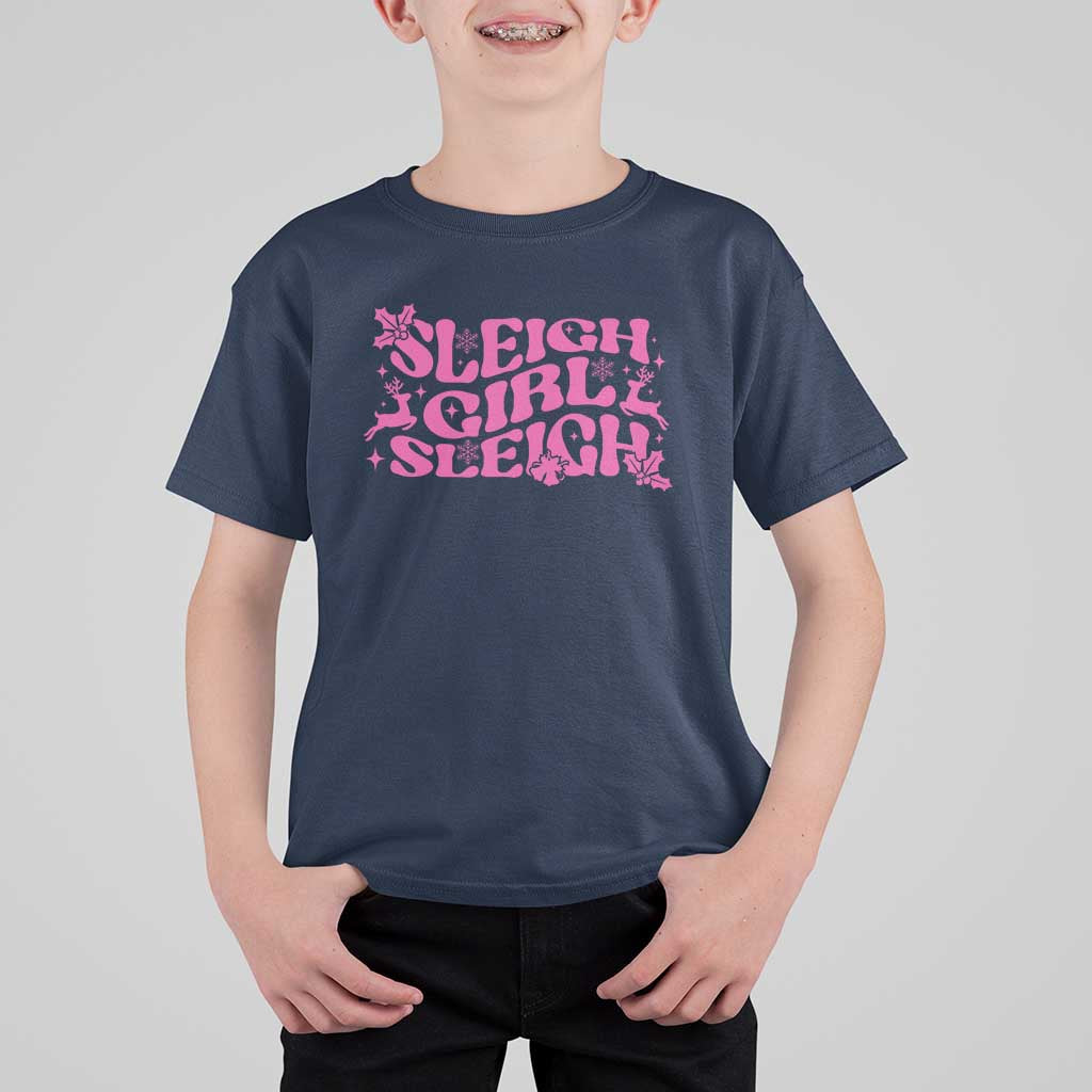 Funny Pink Christmas T Shirt For Kid Sleigh Girl Sleigh Reindeer - Wonder Print Shop