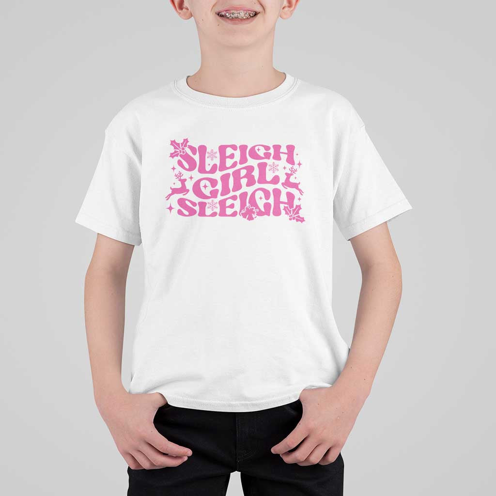 Funny Pink Christmas T Shirt For Kid Sleigh Girl Sleigh Reindeer - Wonder Print Shop