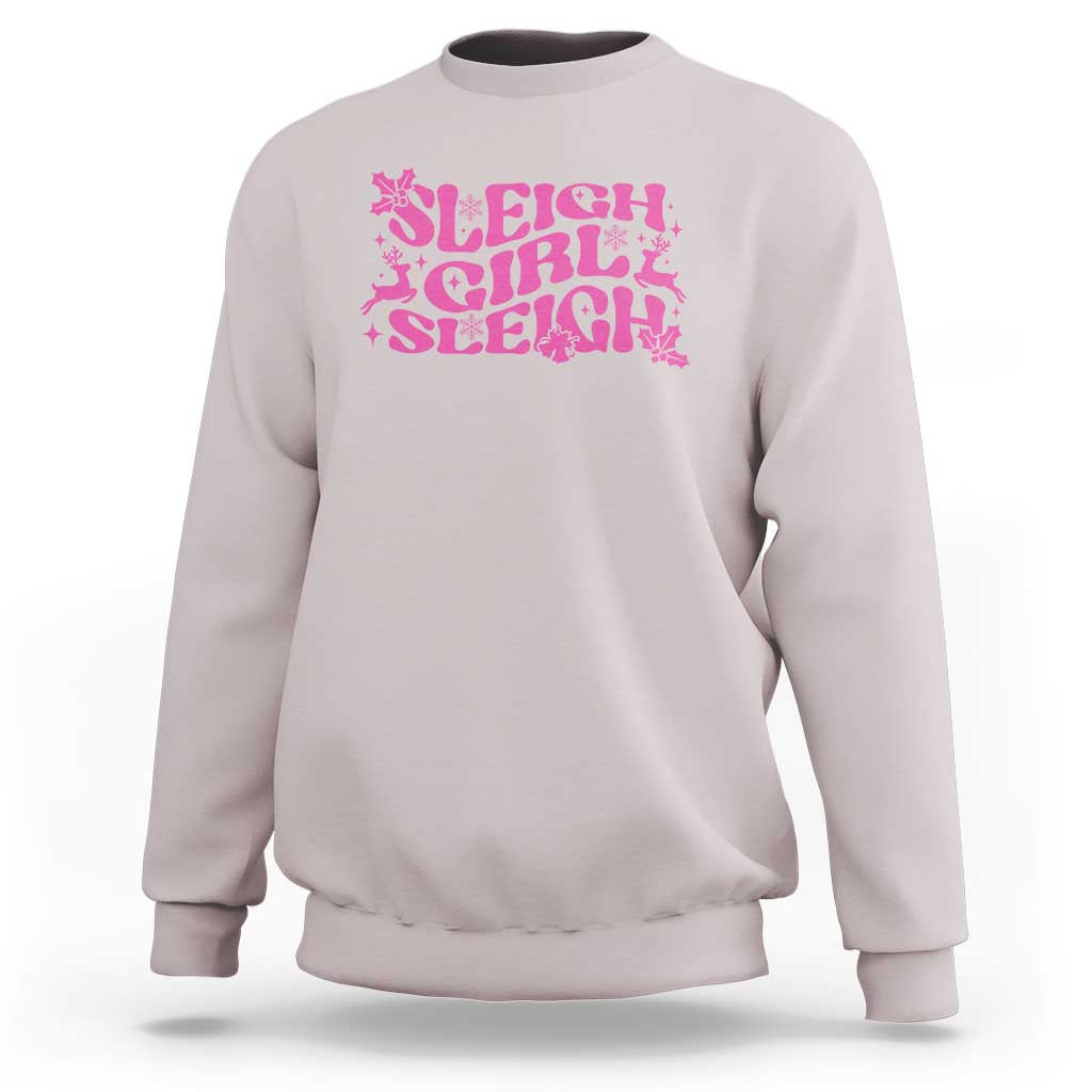 Funny Pink Christmas Sweatshirt Sleigh Girl Sleigh Reindeer - Wonder Print Shop