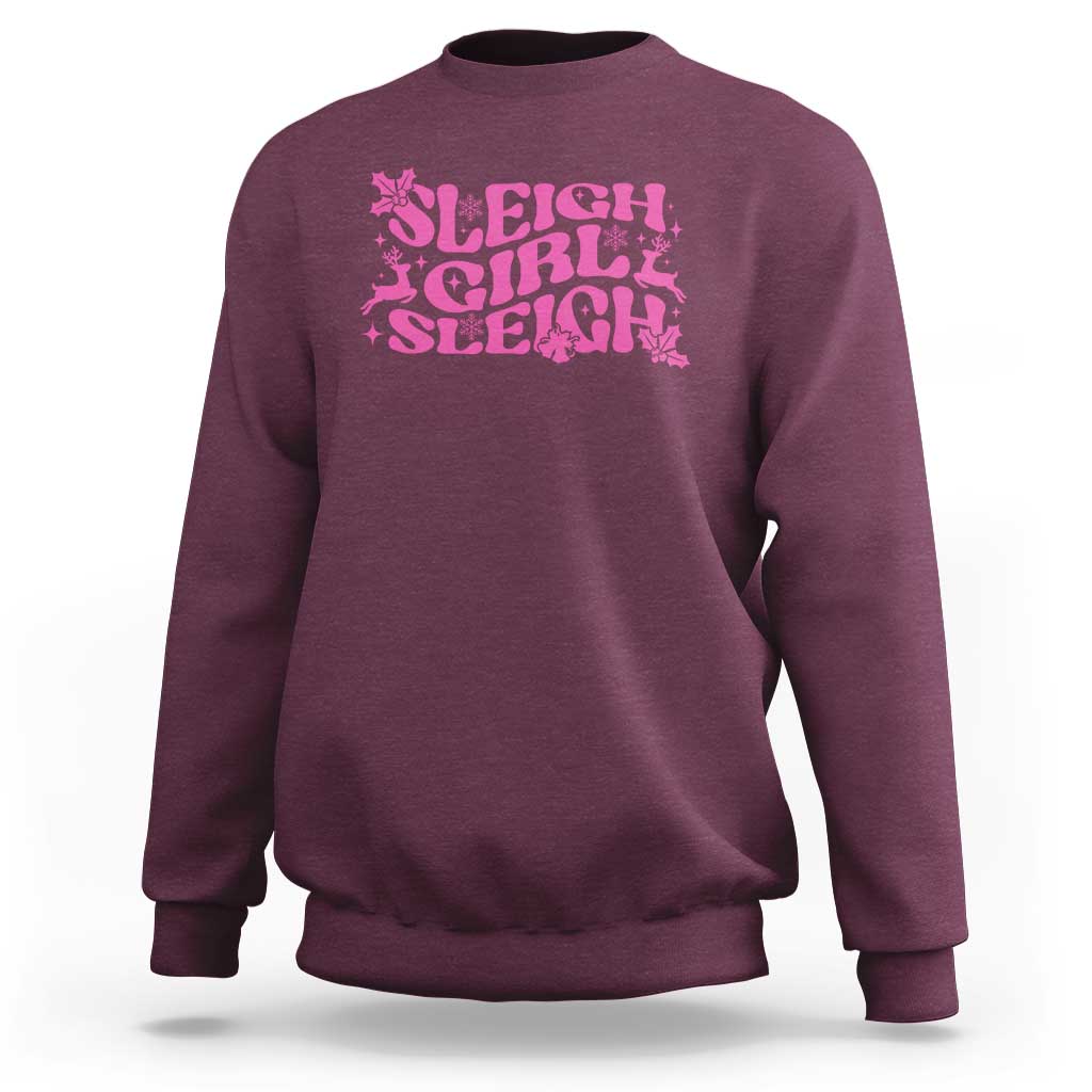 Funny Pink Christmas Sweatshirt Sleigh Girl Sleigh Reindeer - Wonder Print Shop