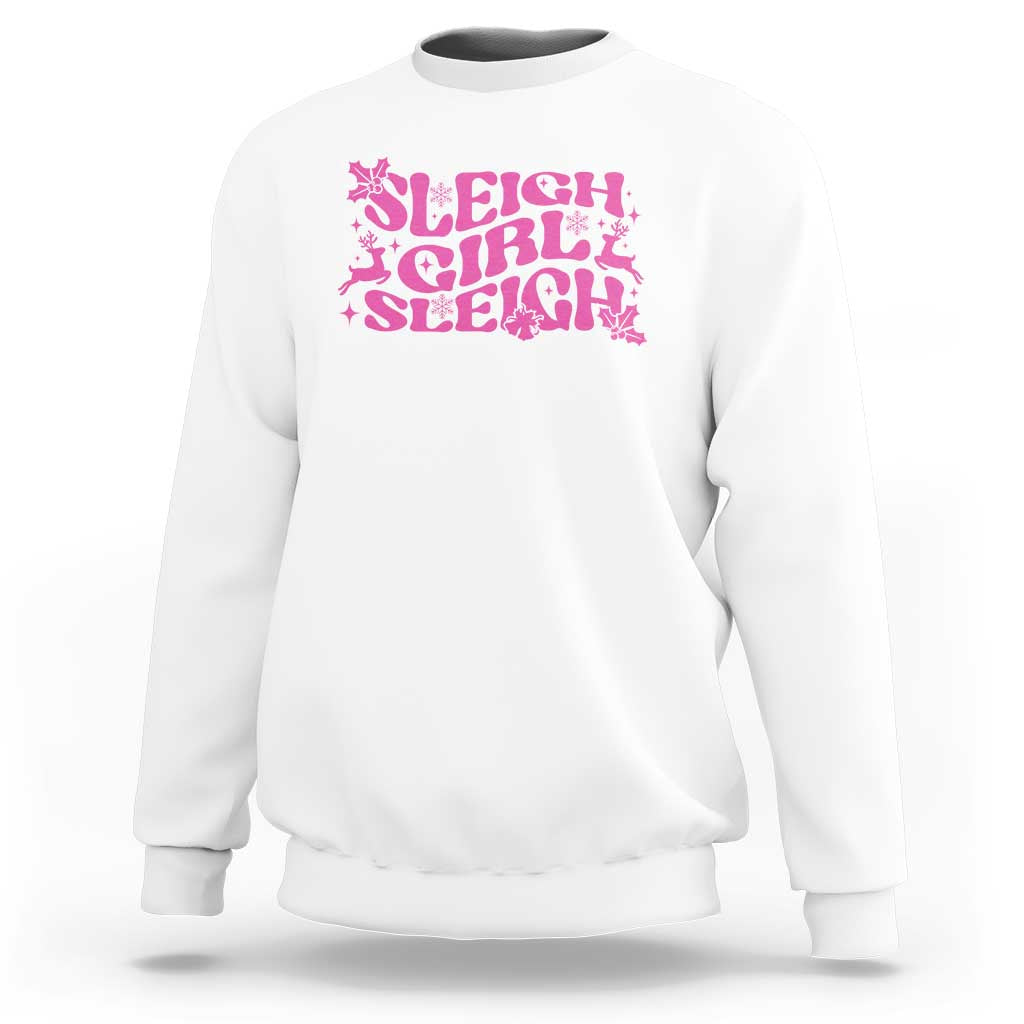 Funny Pink Christmas Sweatshirt Sleigh Girl Sleigh Reindeer - Wonder Print Shop