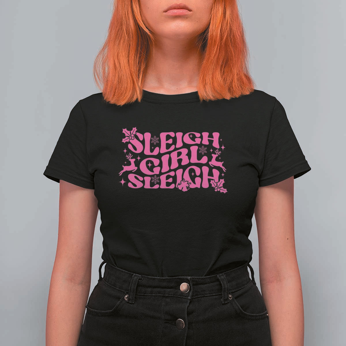 Funny Pink Christmas T Shirt For Women Sleigh Girl Sleigh Reindeer - Wonder Print Shop