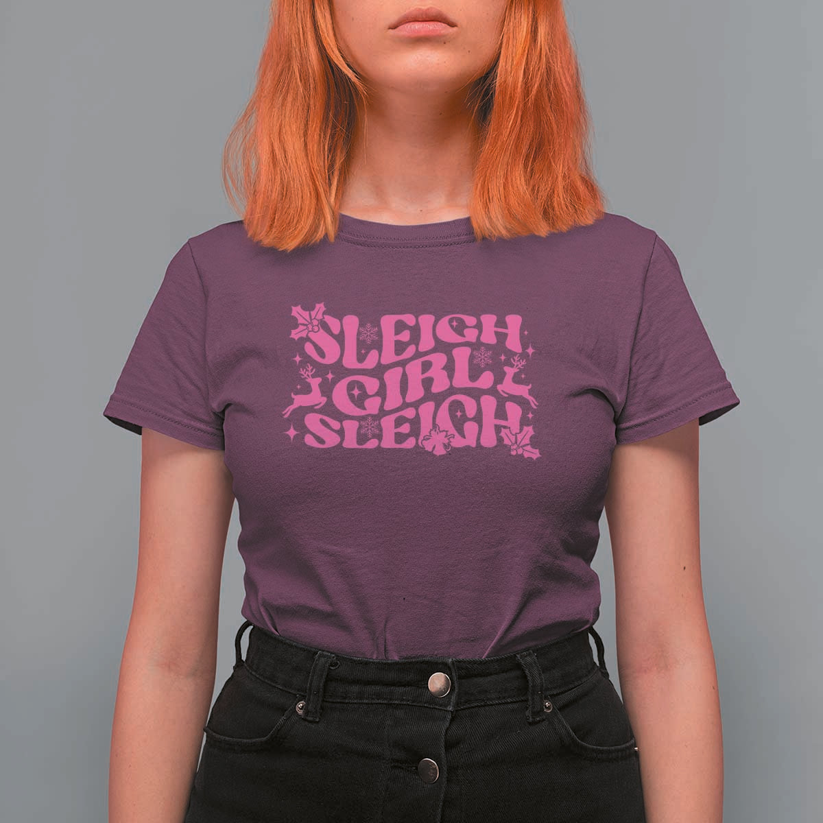 Funny Pink Christmas T Shirt For Women Sleigh Girl Sleigh Reindeer - Wonder Print Shop