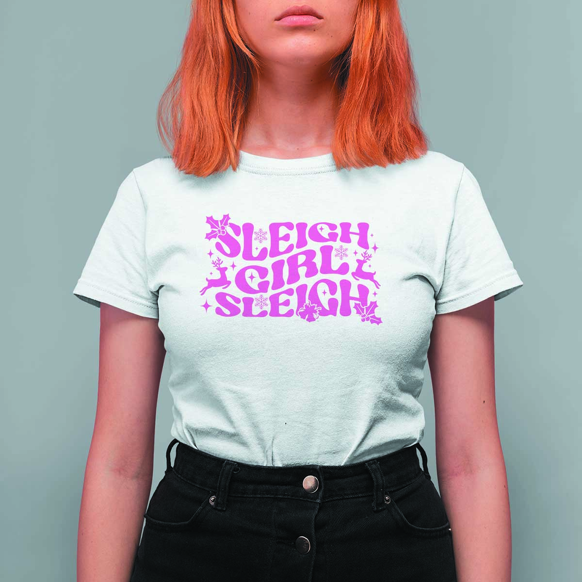 Funny Pink Christmas T Shirt For Women Sleigh Girl Sleigh Reindeer - Wonder Print Shop
