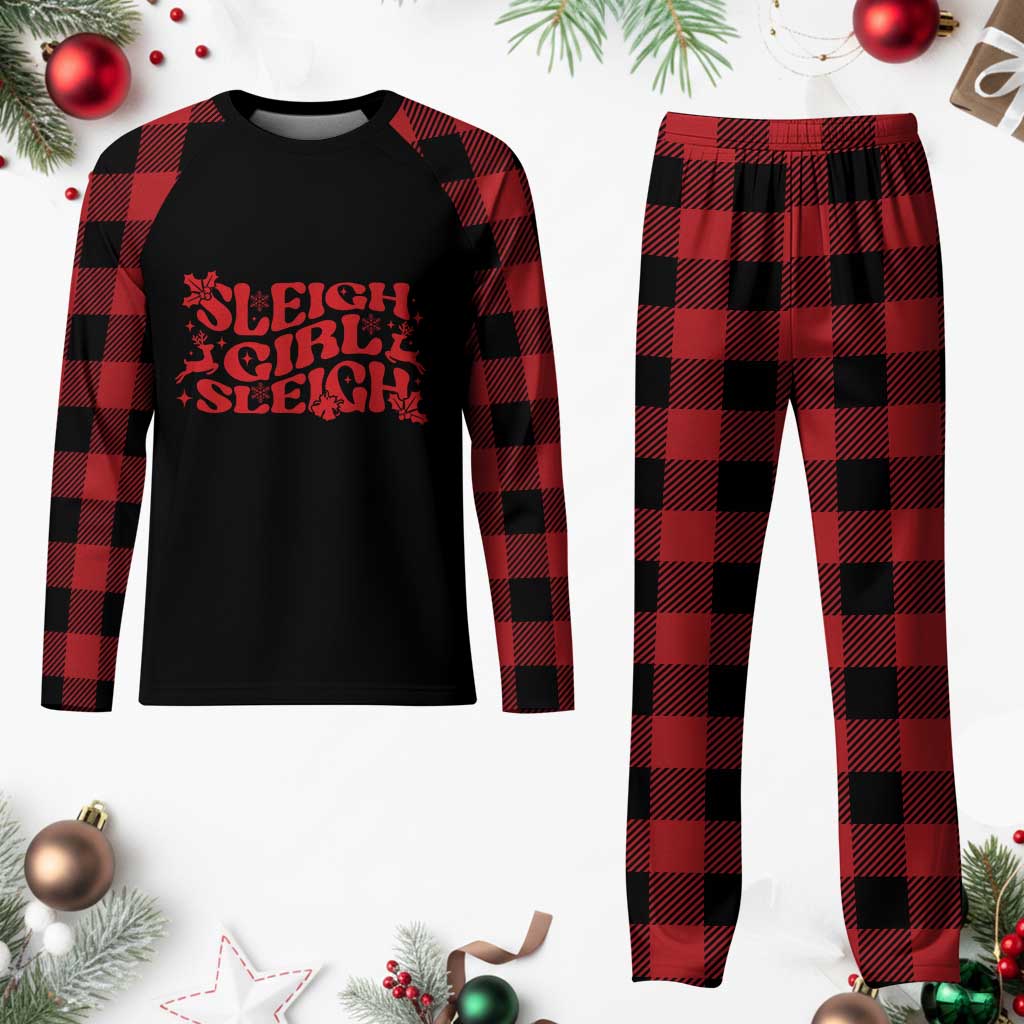 Funny Christmas Plaid Pajama Set Sleigh Girl Sleigh Reindeer - Wonder Print Shop