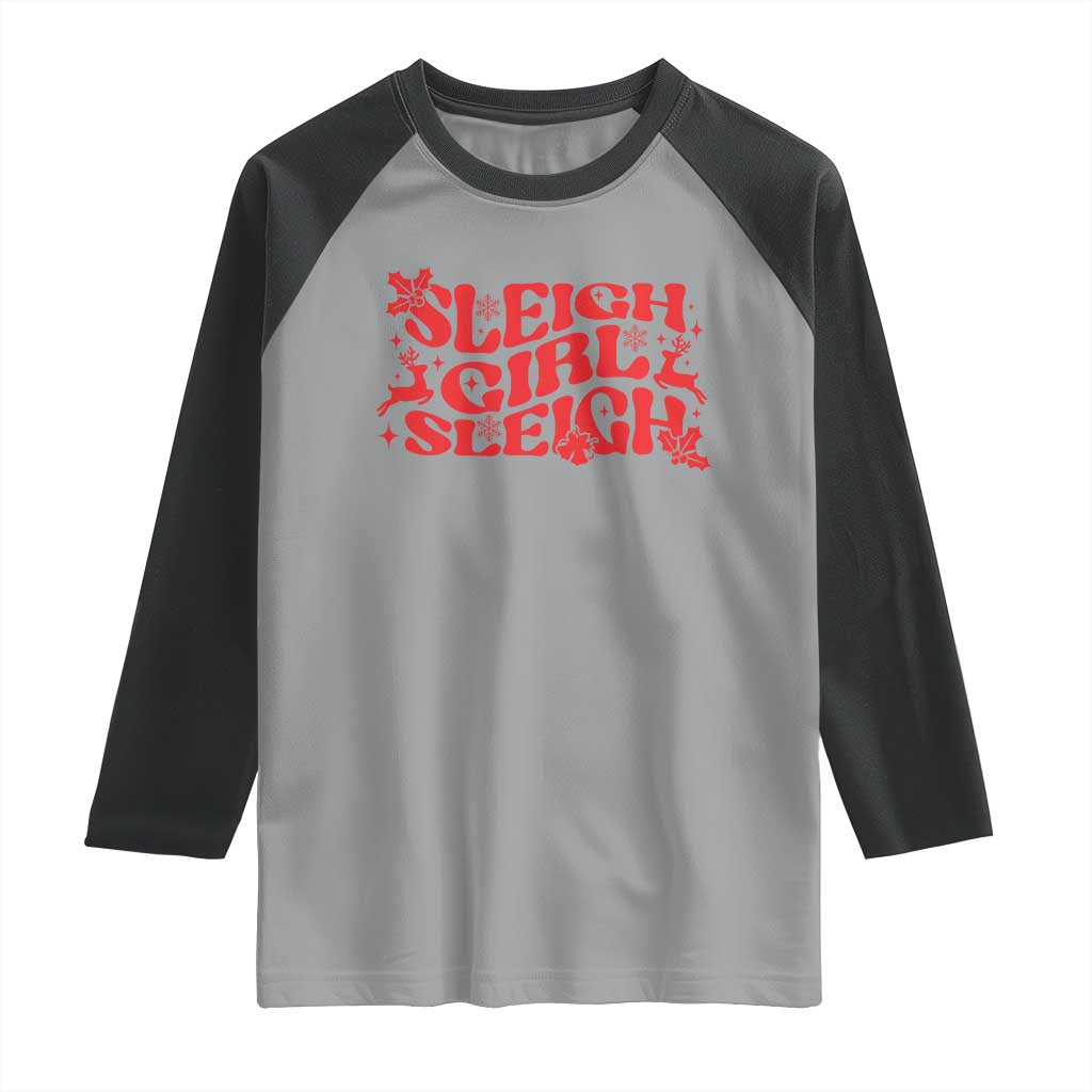 Funny Christmas Raglan Shirt Sleigh Girl Sleigh Reindeer - Wonder Print Shop