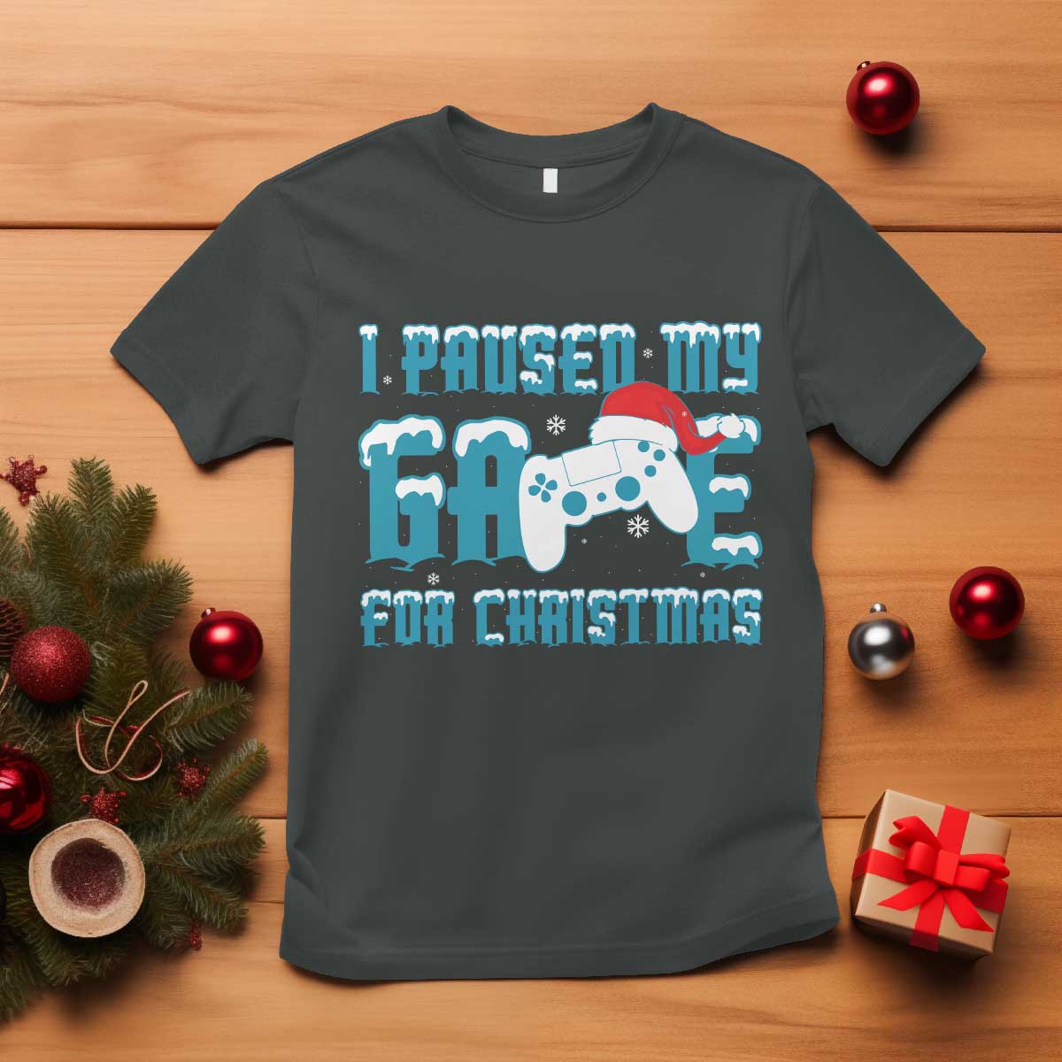 Funny Christmas Gamers T Shirt I Paused My Game For Christmas Snowy Santa Hat - Wonder Print Shop