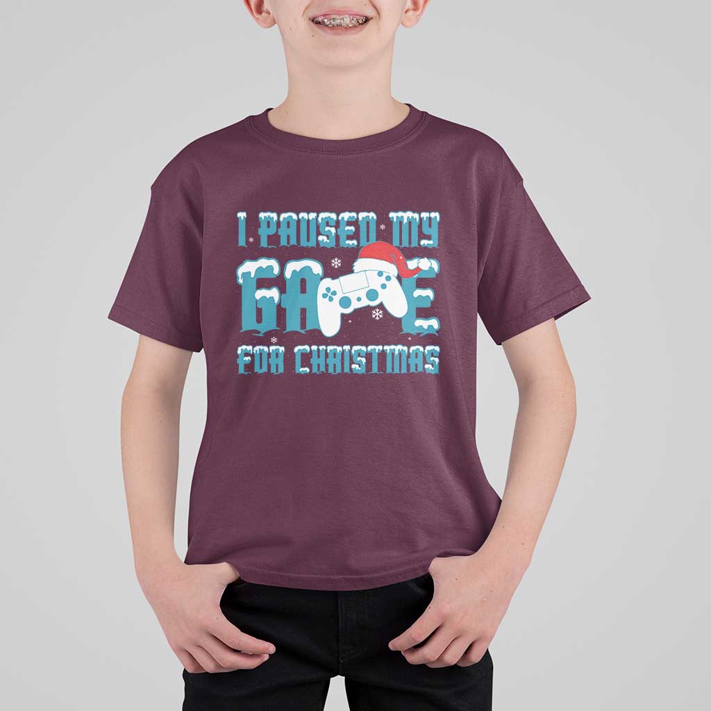 Funny Christmas Gamers T Shirt For Kid I Paused My Game For Christmas Snowy Santa Hat - Wonder Print Shop