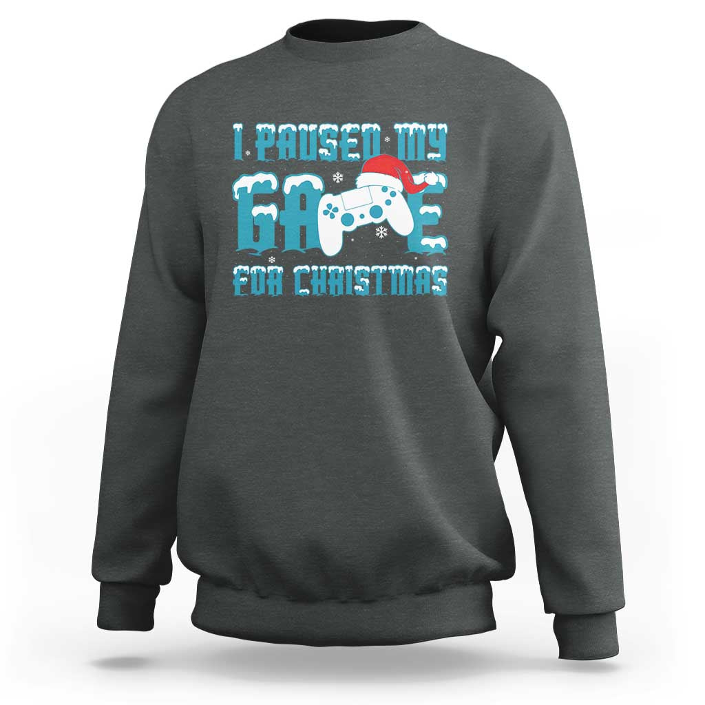 Funny Christmas Gamers Sweatshirt I Paused My Game For Christmas Snowy Santa Hat - Wonder Print Shop
