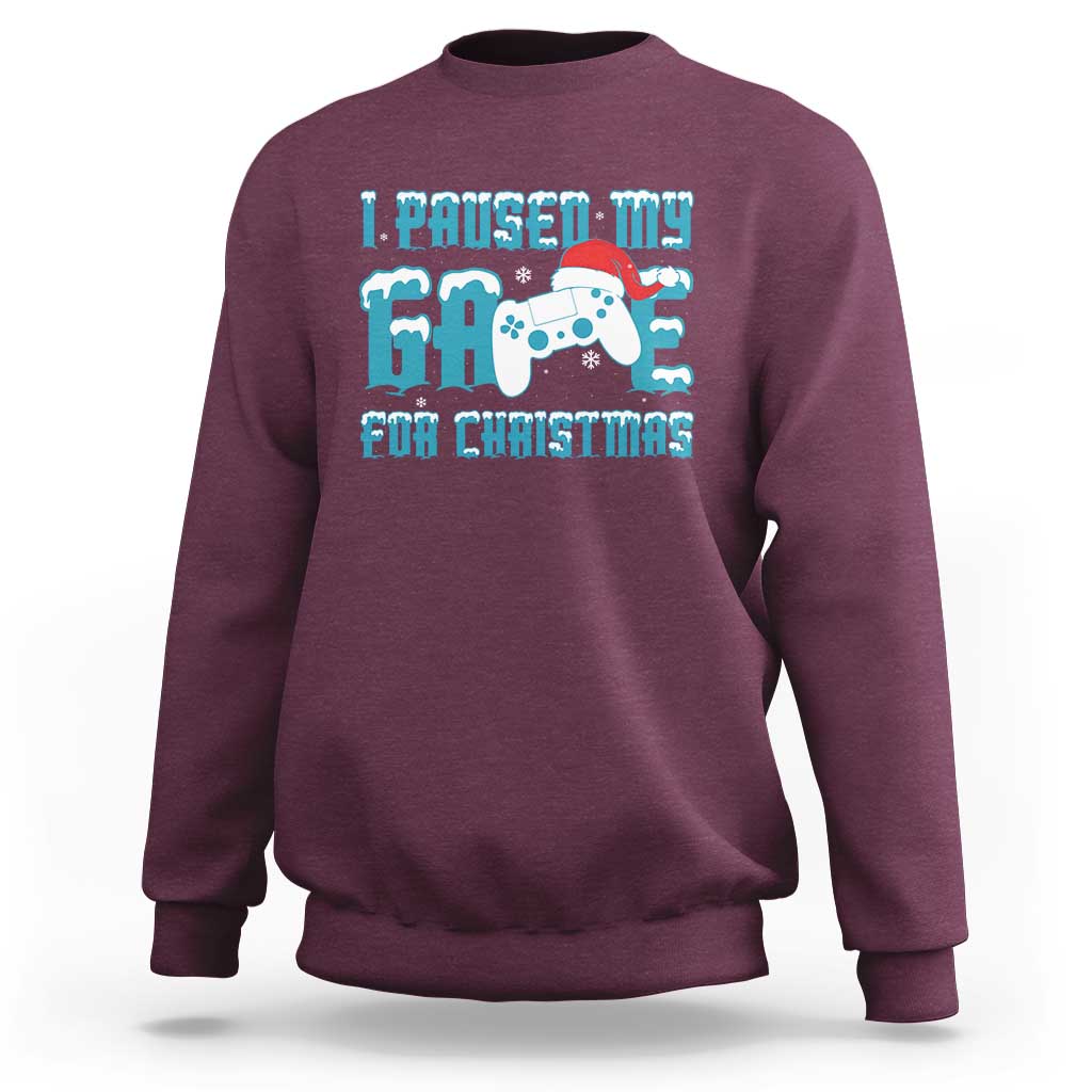 Funny Christmas Gamers Sweatshirt I Paused My Game For Christmas Snowy Santa Hat - Wonder Print Shop