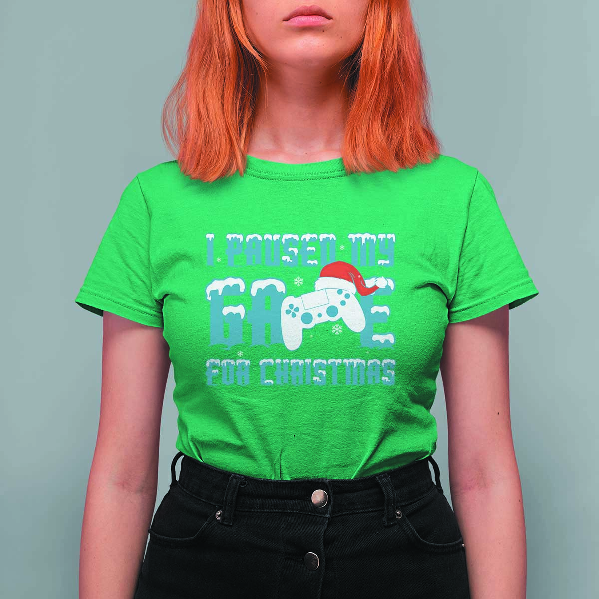 Funny Christmas Gamers T Shirt For Women I Paused My Game For Christmas Snowy Santa Hat - Wonder Print Shop