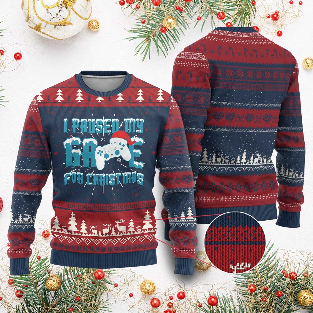 Funny Xmas Gamers Ugly Christmas Sweater I Paused My Game For Christmas Snowy Santa Hat - Wonder Print Shop