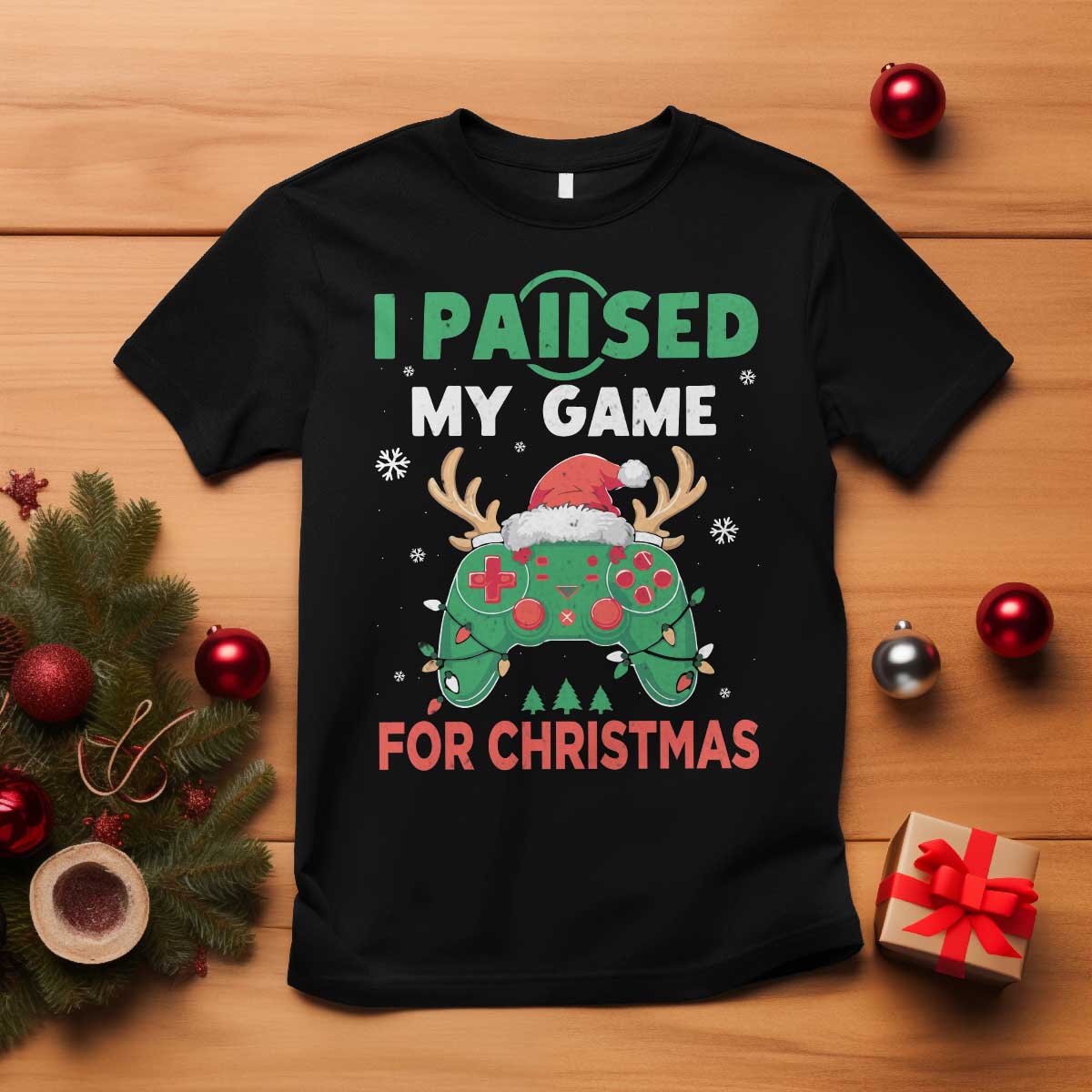 Funny Christmas Gamers T Shirt I Paused My Game For Christmas Santa Hat - Wonder Print Shop