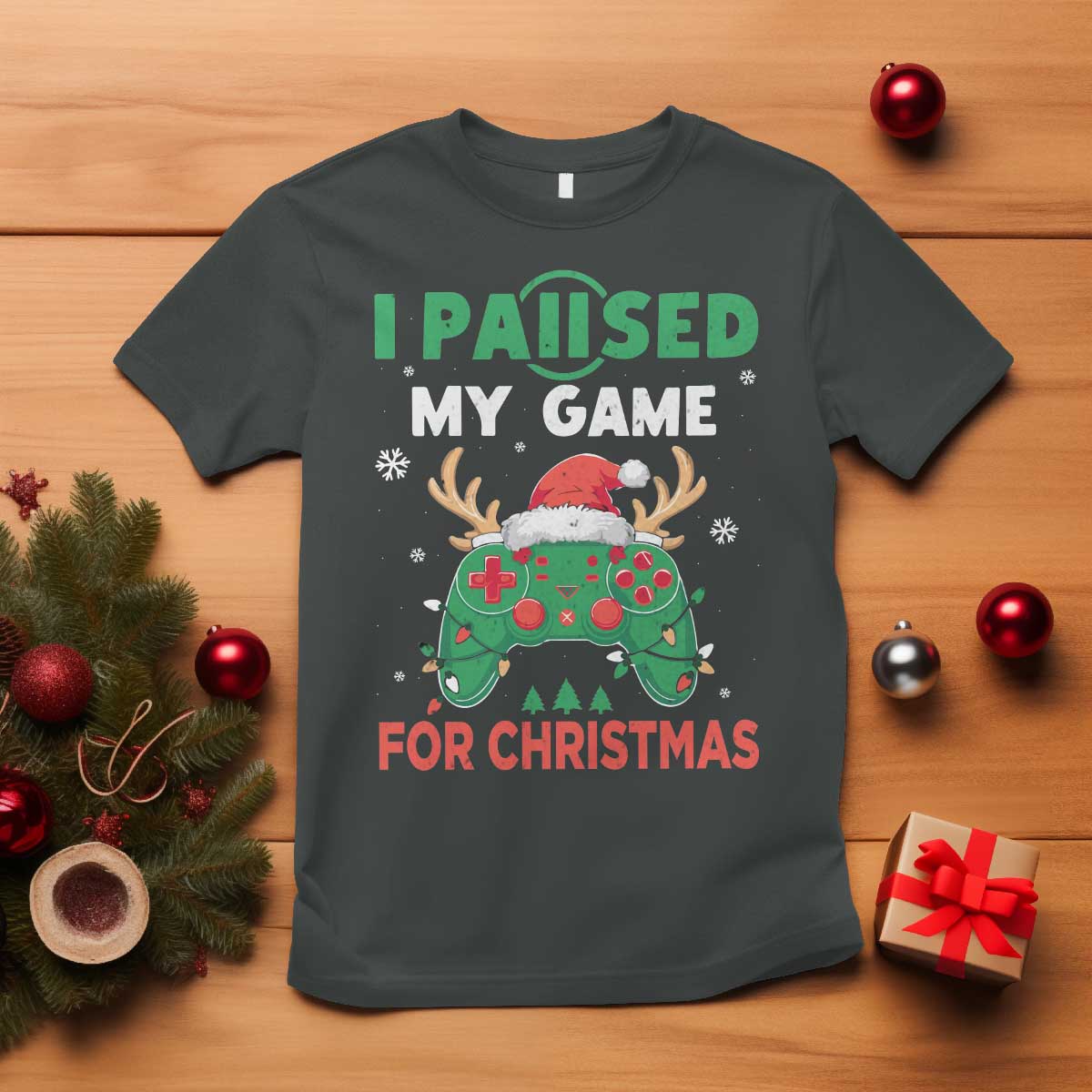 Funny Christmas Gamers T Shirt I Paused My Game For Christmas Santa Hat - Wonder Print Shop